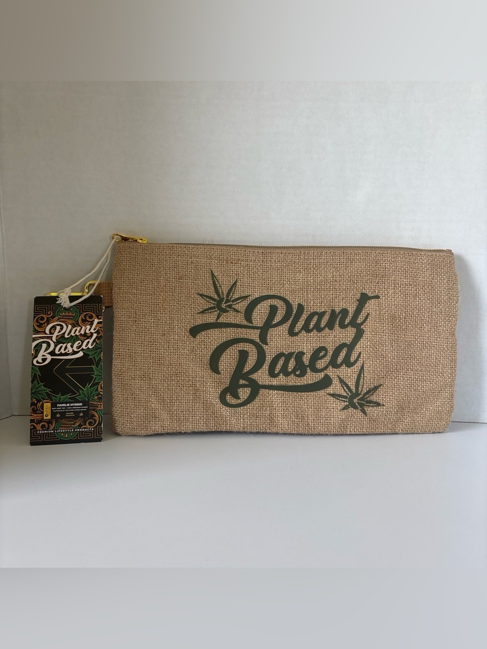 Plant Based Natural Jute‎ Travel Pouch - Beige with Green Print